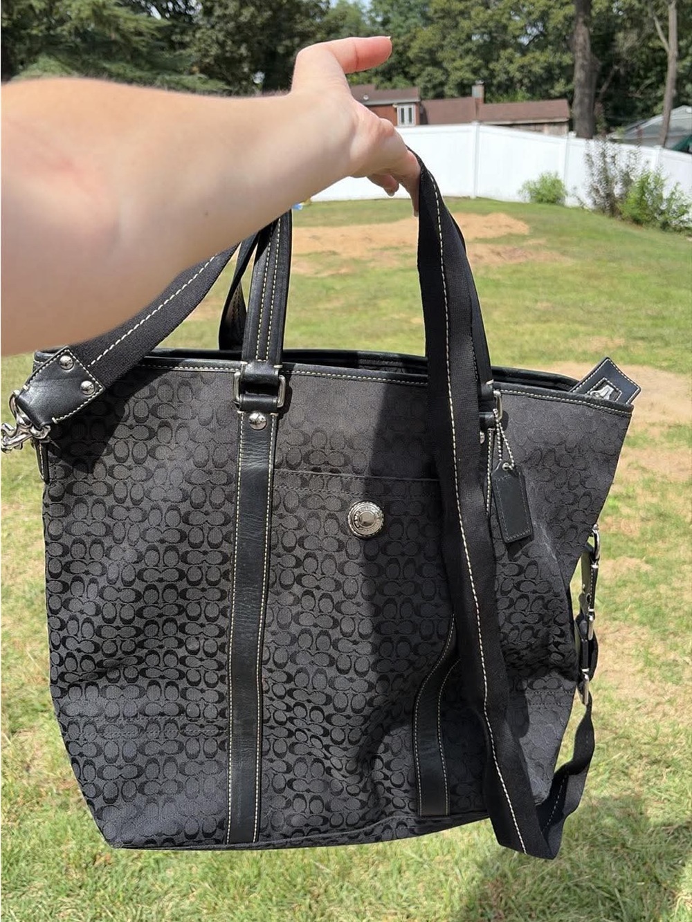 COACH💥VINTAGE Signature Black Canvas Tote - Black with Shoulder Strap - PURSE